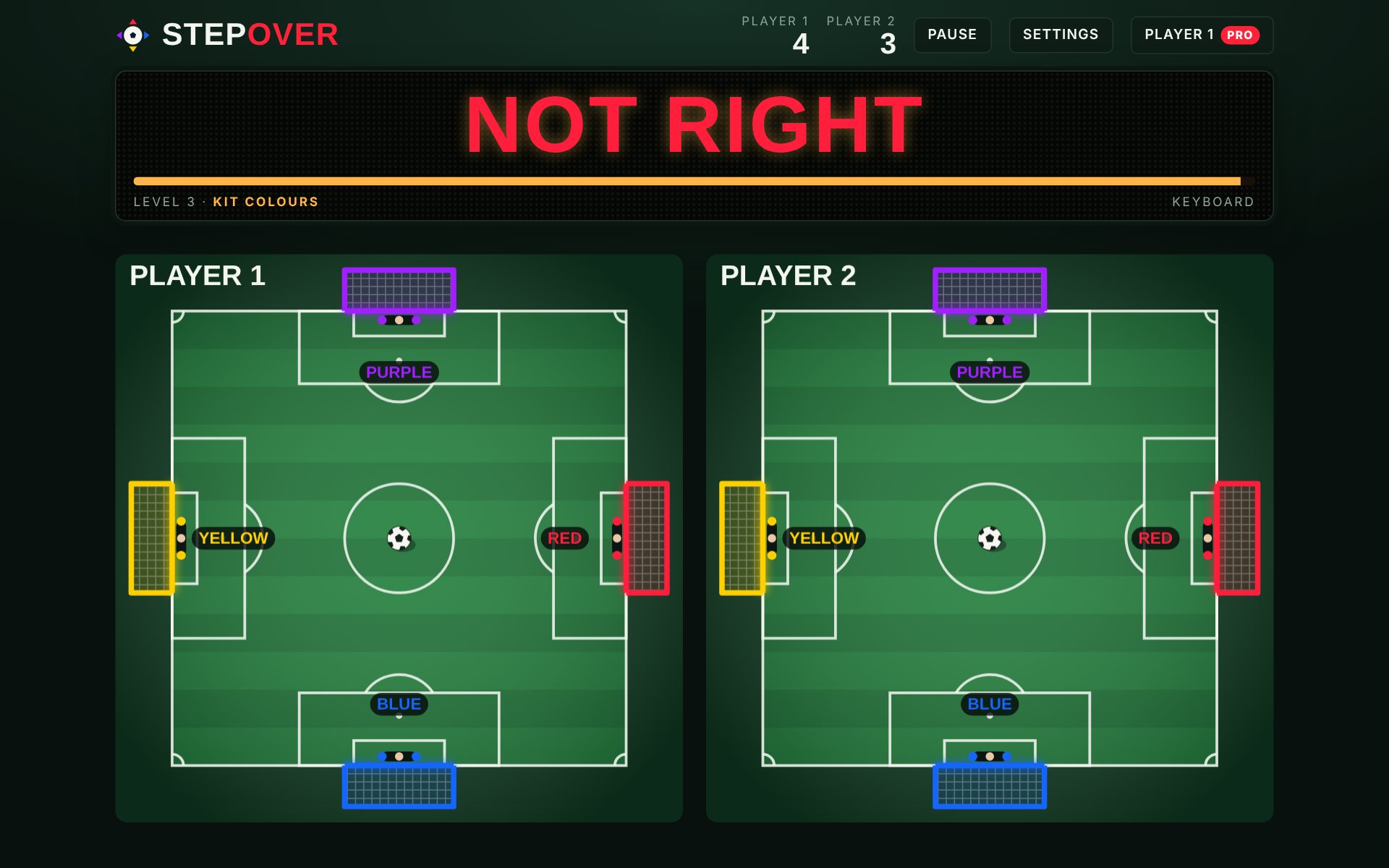 StepOver 1v1 mode in the dark Floodlights look, with two pitches side by side